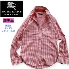 美品　バーバリーブラックレーベル　M ギンガムチェックシャツ　ポニー　長袖　赤