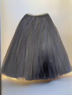 グレー チュール プリーツ ロングスカート