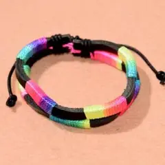 ★レインボーブレスレット★革ブレスレット★新品★Ｎ８８