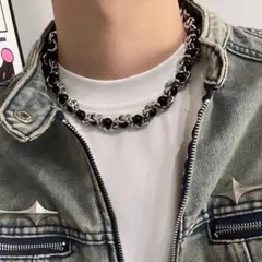 Y2K ネックレス ブラックパール シルバーチェーン メンズ レディース
