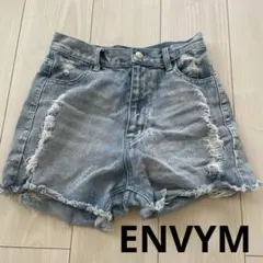 ダメージデニムショートパンツ ハイウエストライトブルー