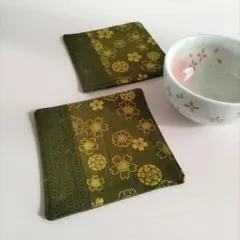 【2枚セット】桜と麻の葉柄の和モダンコースター 和柄