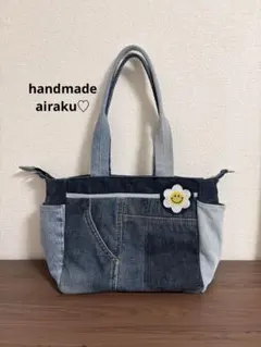 デニムリメイク　肩掛け　ファスナー　バック