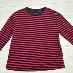 長袖 ボーダー Tシャツ レッド×ネイビー S