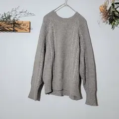 グレー【F】ニット セーター トップス プルオーバー ロープ編み ボリューム袖