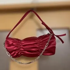 ZARA レッド サテン ギャザー ショルダーバッグ