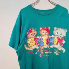 90年代　ベーシックエディション　緑　Tシャツ　猫　キャット　アメリカ製