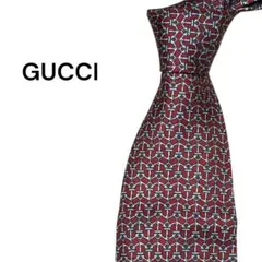 GUCCI グッチ 総柄 シルク ネクタイ レッド イタリア製 メンズ ビジネス