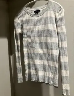 Gap XS グレー・ホワイトストライプ 長袖セーター　リブ編み長袖トップス