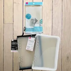 ダイソー A5 6リングファイル ブラック ホワイト 2個 リフィル付