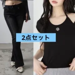 A’GEM/9 × .kom ハイウエストフレアパンツ 半袖