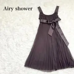 エアリーシャワー　ロングワンピース　M ノースリーブ　プリーツ　リボン　ブラウン