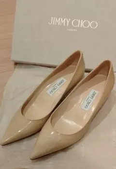 ジミーチュウ　エナメルパンプス　ヌードベージュ　37 　ローヒール3.5cm