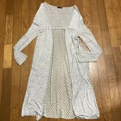 レディース ロングカーディガン グレー レース切替