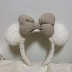 耳付きリボンカチューシャ ホワイト・ベージュ