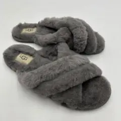 美品 UGG アグ ムートンファーフラットサンダル グレー