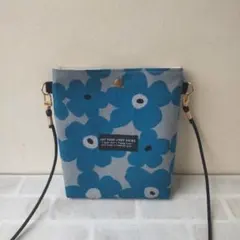 ハンドメイド ちょっとそこまでショルダー 北欧フラワー グレー×ブルー