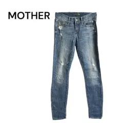 MOTHERマザー スキニーデニム ダメージジーンズ パンツ ブルー 美細見えのサムネイル