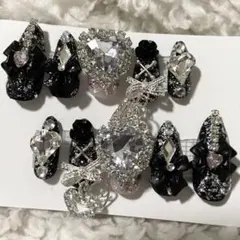 ネイルチップ 量産型 地雷系 リボン ハート サブカル ブラック ピンク 黒