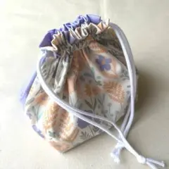 ミニ巾着袋　マチ付き　花柄　デコレクションズ　紫　コップ入れ　サニタリー巾着袋