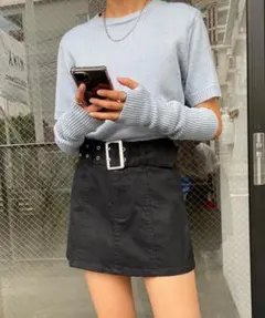 WEGO ベルト付き ミニスカパン 新品 F パンツ スカート ブラック