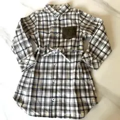 ノイユベベ Noeil Bebe チェックシャツワンピース 100 紺　グレー