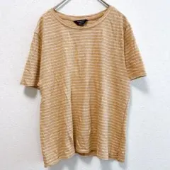 バナナリパブリック ボーダー Tシャツ クルーネック 半袖 M 茶 麻混
