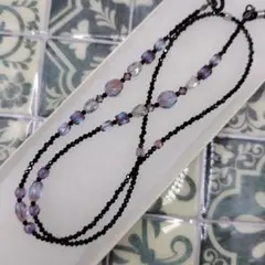 メガネチェーン★ブラックスピネル＆グラデーション「チェコビーズ・スワロフスキー」