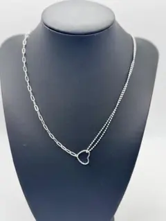 【SV925】ネックレス 二重レイヤー 非対称ハートデザイン シルバー