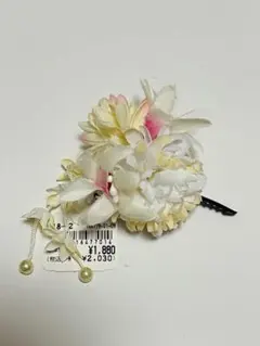 花モチーフ 髪飾り ヘアクリップ ピンク ビーズ付き コサージュ 和装 洋装