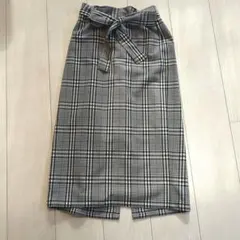 GU チェック柄タイトスカート リボン付き