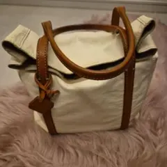 BOTTEGA VENETA□キャンバス×レザー トートバッグ□オフホワイト×茶