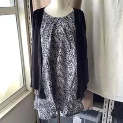 ドッキングカーディガン 黒×白 花柄 ☆新品☆５LC