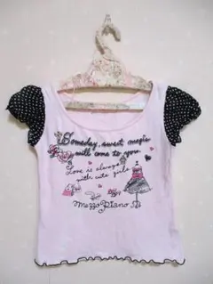 MezzoPianoクリスタル ピンク パフ袖Tシャツ 140cm