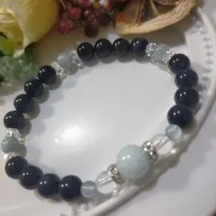 天然石ブレスレット　アクアマリン　ブルータイガーアイ