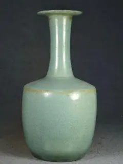 宋時代 汝窑开片 螺纹盘口瓶 青磁 瓶 陶器 時代物 骨董品 - メルカリ
