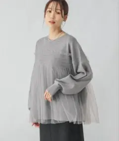 GLOBAL WORK メルティチュールドッキングニット グレー Mサイズ