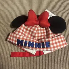 ミニーの耳付き帽子 赤いギンガムチェック