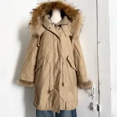 Adam et Rope' ファー ジップモッズコート ベージュ y2k