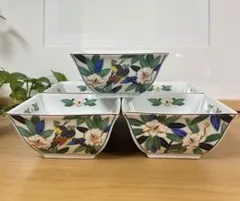 九谷焼　第一陶器　花縁花鳥図　角小鉢　和食器　5客セット　小鉢揃え　色絵のサムネイル