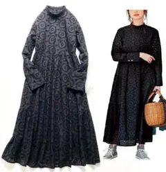 早い者勝ち❤️ハイネックアイレットレース サイドティアードロングワンピ 黒