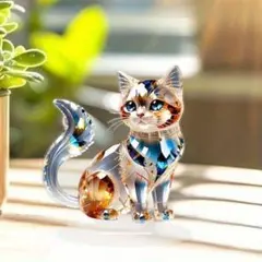 (大)クリスタルキャット 置物 インテリア 飾り アクスタ 透け感 猫 土台付き
