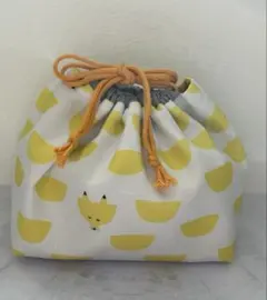 小さめ・お弁当袋　（巾着袋）キツネ柄
