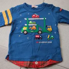 ミキハウス　プッチーくん　青　車ロンT　80