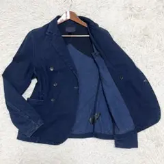 美品✨H&M ダブルテーラードジャケット デニム 濃紺 L 背抜き 綿 6B 春