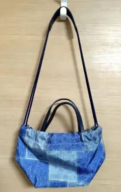 ラシット russet ミニトートショルダーバッグ パッチワークデニム風 ブルーのサムネイル