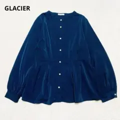 グラシア　長袖ブラウス　M ネイビー　ペプラム　パール　フレア　きれいめ　✨