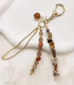 【一点物】暖色系カラーの天然石ストラップ♡