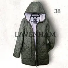 LAVENHAM 美品✧*。キルティングコート 裏ボア フード 38 カーキ