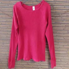 ワッフル生地プルオーバー⭐お写真より濃い赤⭐しっかりとした厚手生地⭐M